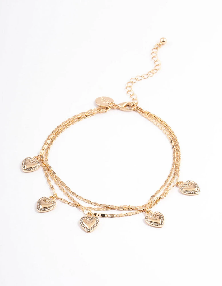 Gold Layered Heart Diamante Anklet