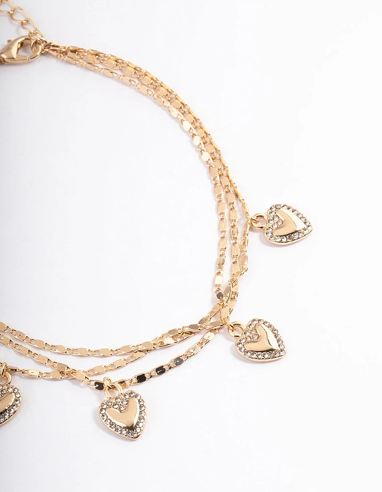 Gold Layered Heart Diamante Anklet