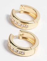 Gold Plated Cubic Zirconia Encased Huggie Earrings