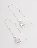 Silver Plated Cubic Zirconia Teardrop Threader Earrings