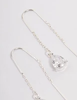 Silver Plated Cubic Zirconia Teardrop Threader Earrings