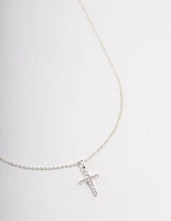 Silver Plated Cubic Zirconia Cross Fine Chain Necklace