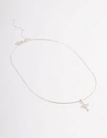 Silver Plated Cubic Zirconia Cross Fine Chain Necklace
