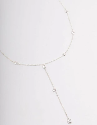 Silver Plated Diamante Lariat Y-Necklace