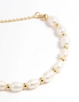 Gold Plated Freshwater Pearl Chain Toggle Bracelet