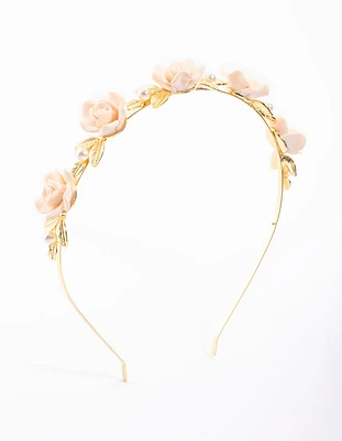 Gold Rose & Pearl Leaf Headband