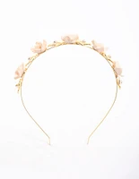 Gold Rose & Pearl Leaf Headband