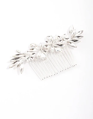 Silver Crystal Ice Flower Comb