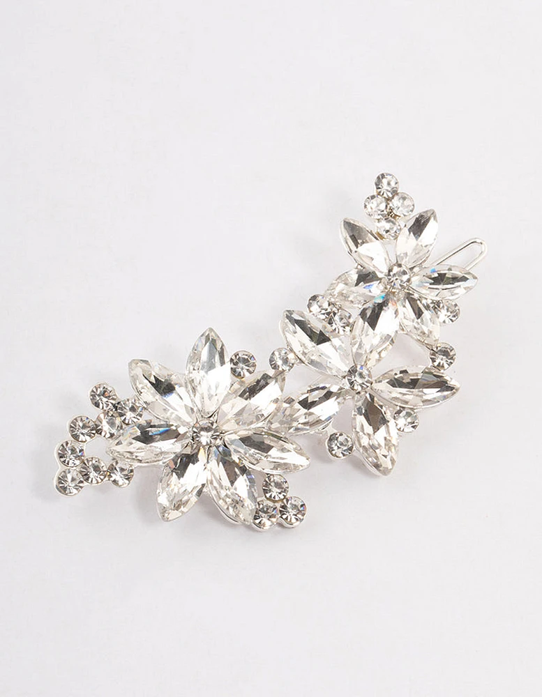 Silver Crystal & Diamante Flower Hair Clips