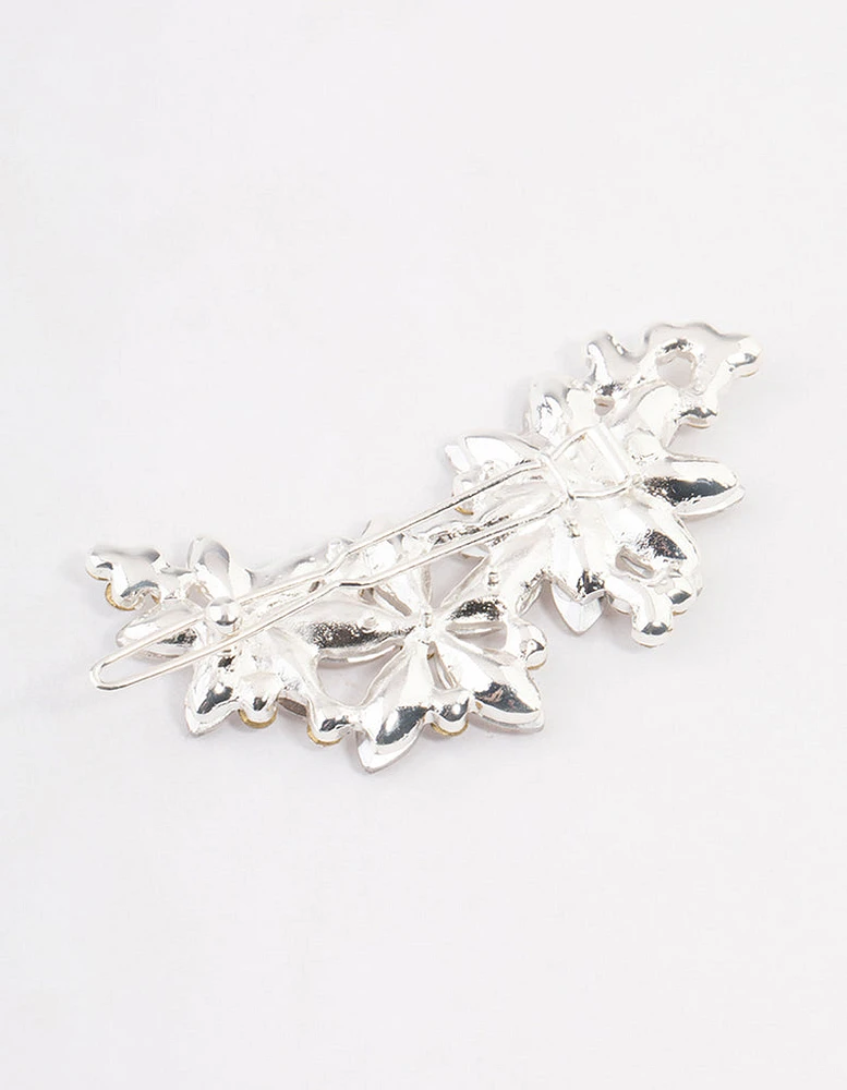 Silver Crystal & Diamante Flower Hair Clips