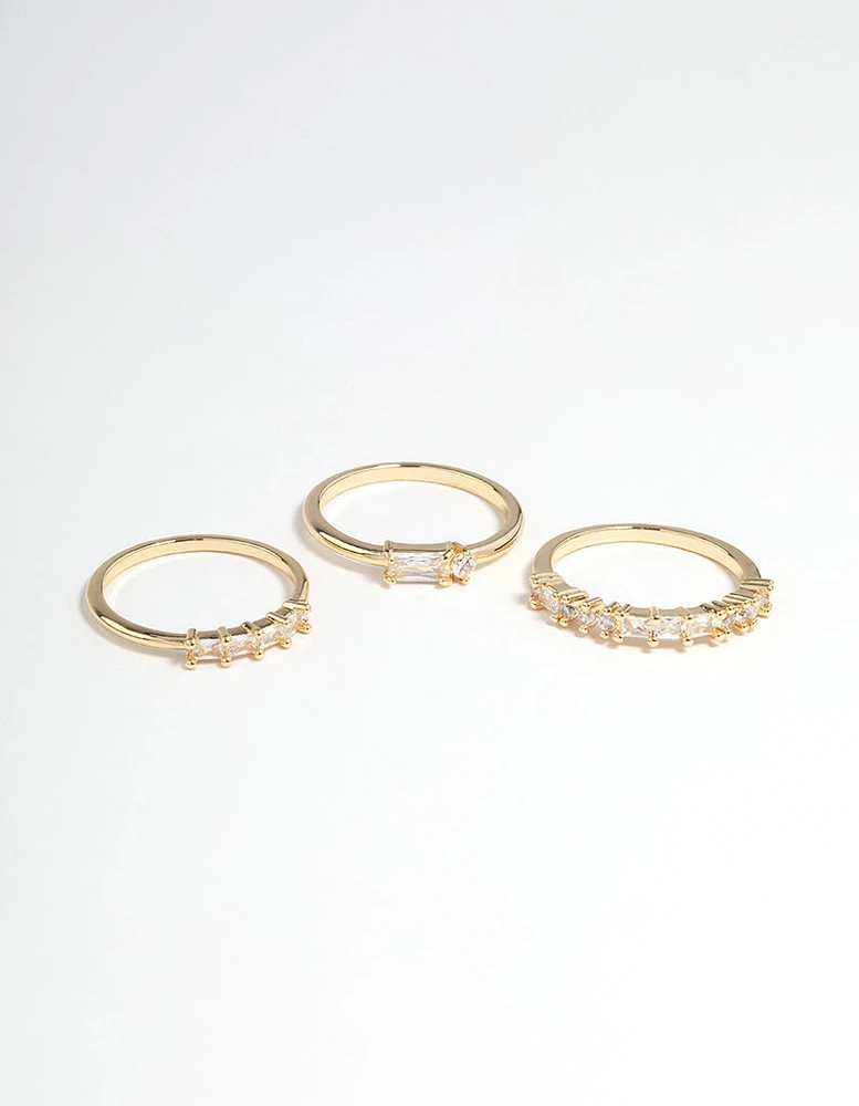 Gold Plated Cubic Zirconia Baguette Stacker Rings Pack