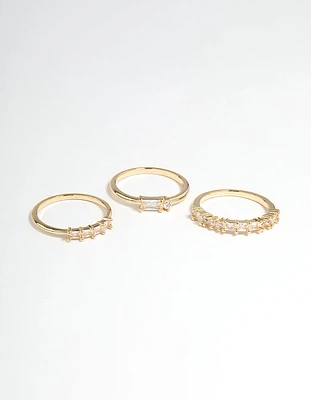 Gold Plated Cubic Zirconia Baguette Stacker Rings Pack