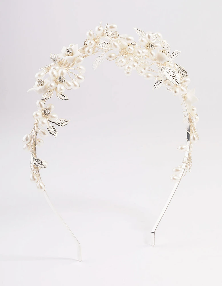 Silver Flower & Leaf Vine Aliceband