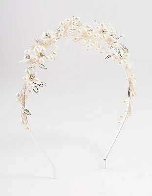 Silver Flower & Leaf Vine Headband