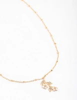 Gold Station Pearl Flower Necklace