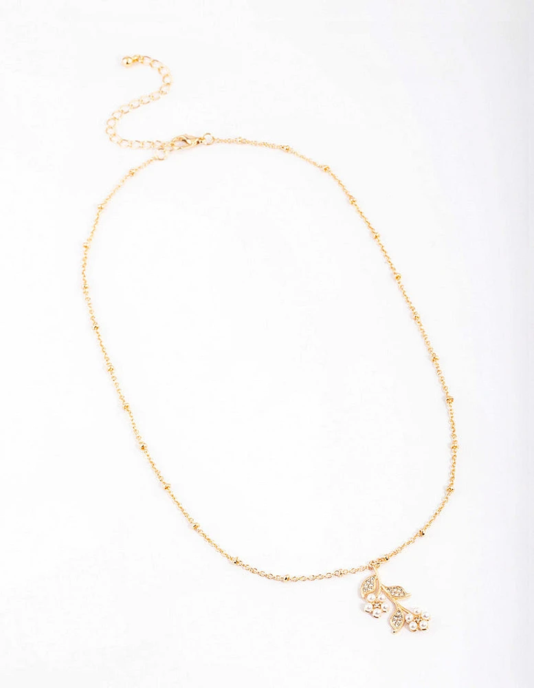 Gold Station Pearl Flower Necklace