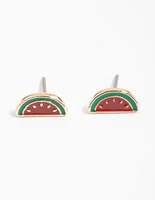 Gold Enamel Watermelon Stud Earrings