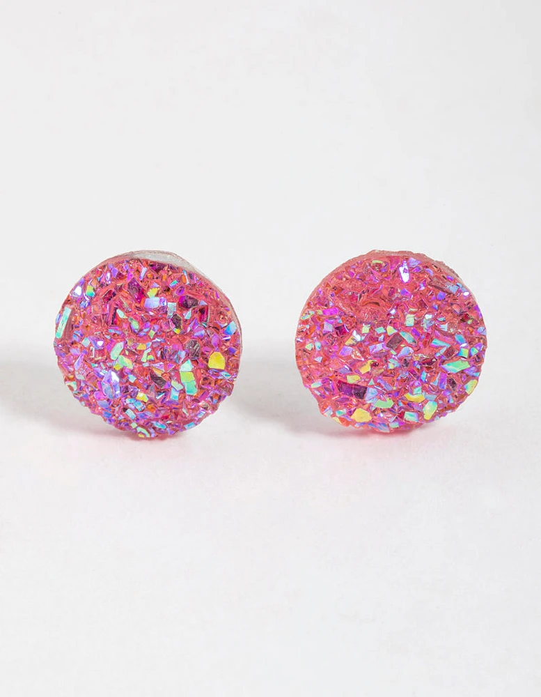 Pink Crackle Texture Stud Earrings