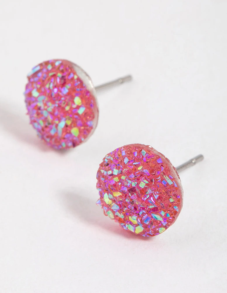 Pink Crackle Texture Stud Earrings