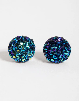 Navy Crackle Texture Stud Earrings