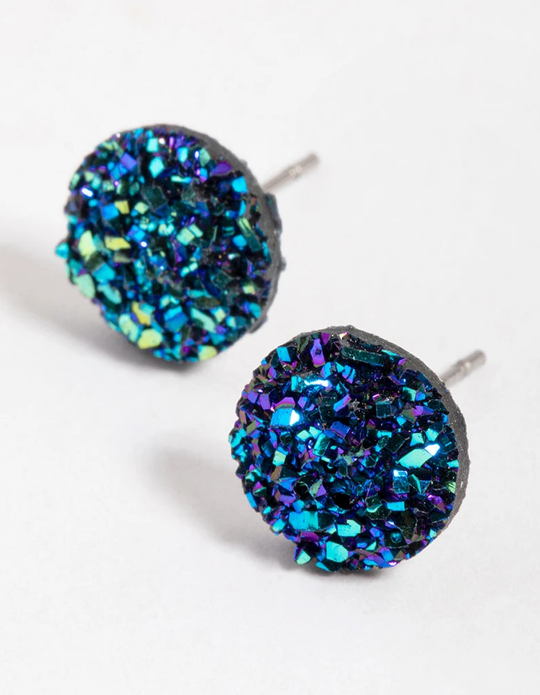 Navy Crackle Texture Stud Earrings