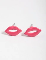 Fuchsia Open Lips Stud Earrings