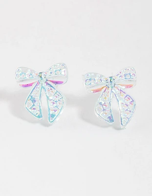 Teal Ribbon Stud Earrings