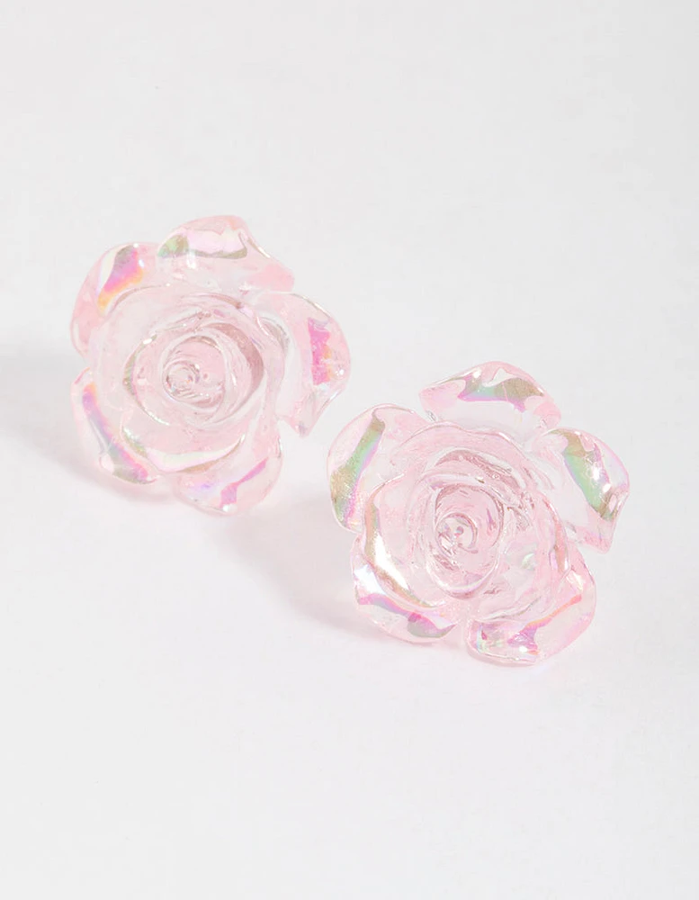 Pink Rose Bloom Stud Earrings