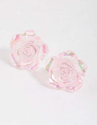 Pink Rose Bloom Stud Earrings