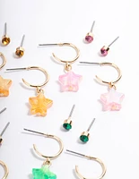 Gold Chubby Star Stud & Hoop Earrings 8-Pack