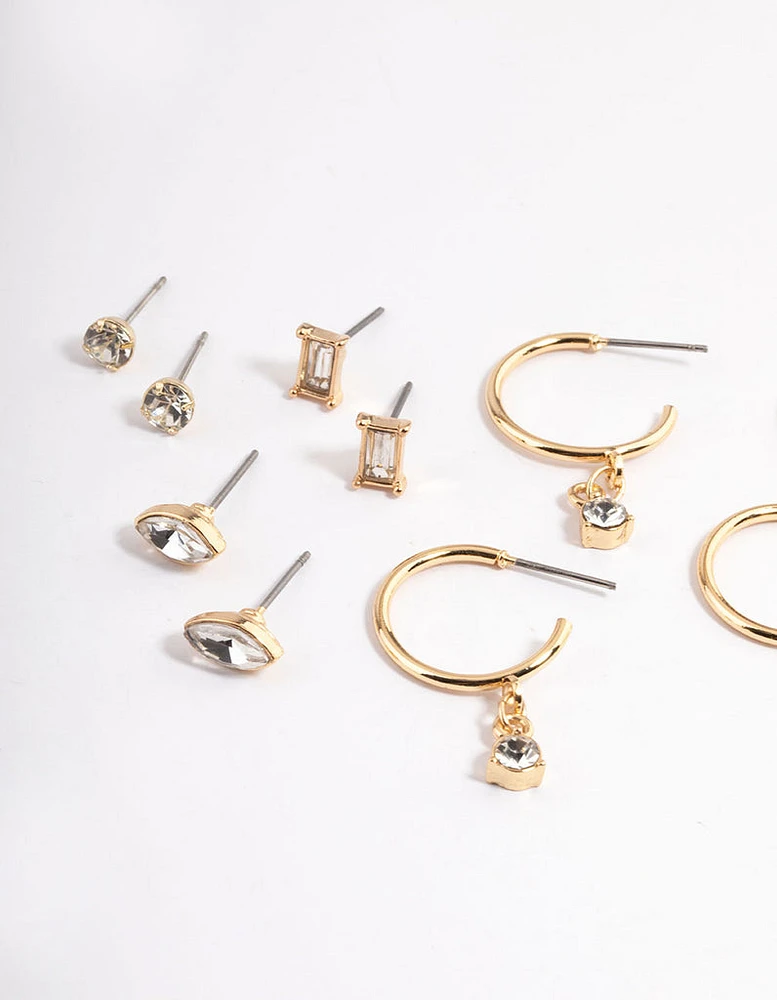 Gold Mixed Stone Stud & Hoop Earrings 8-Pack