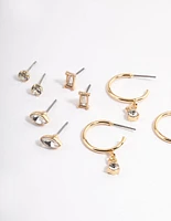 Gold Mixed Stone Stud & Hoop Earrings 8-Pack