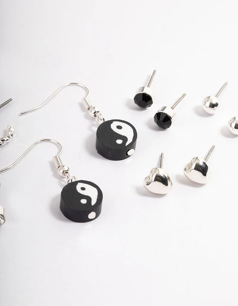 Silver Fimo Yin & Yang Earrings 8-Pack