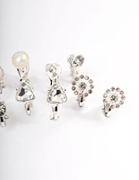 Silver Heart & Flower Clip On Earrings 5-Pack