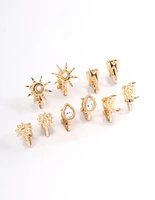 Gold Mix Celestial Clip On Earrings 5-Pack