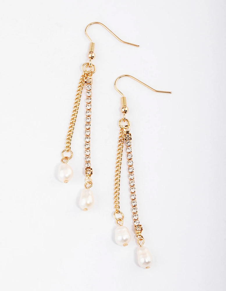 Gold Freshwater Pearl Cable & Cupchain Drop Earrings