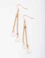 Gold Freshwater Pearl Cable & Cupchain Drop Earrings