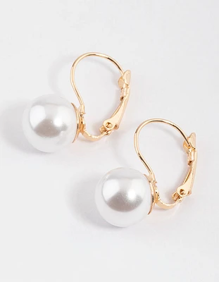 Gold Classic Pearl Huggie Earrings