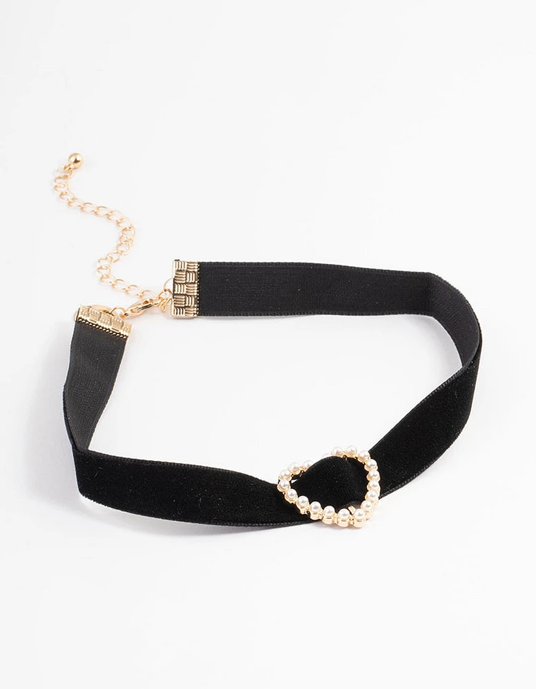 Gold Open Pearl Heart Choker