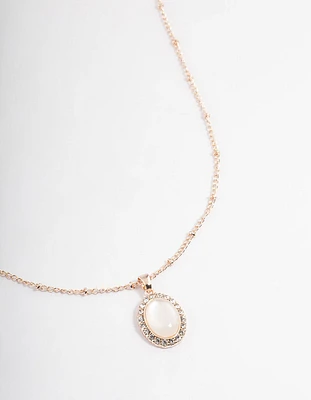 Rose Gold Station Oval Stone Necklace