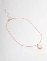 Rose Gold Station Oval Stone Necklace