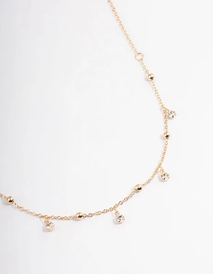 Gold Diamante Droplet Station Necklace