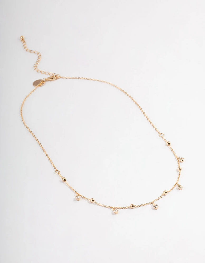 Gold Diamante Droplet Station Necklace