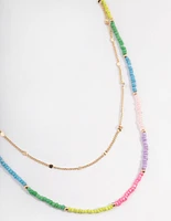 Gold Multi-Coloured Bead Necklace