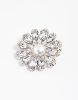 Rhodium Pearl & Pear Flower Brooch