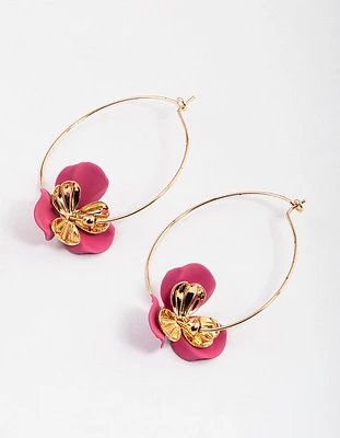 Fuchsia Large Flower Hoop Earrings