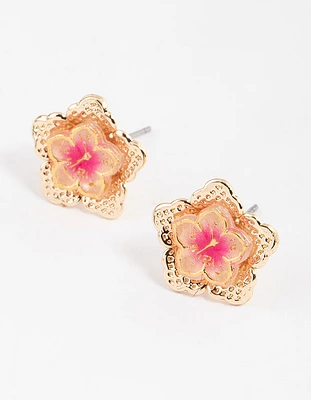 Cute Pink Frangipani Stud Earrings