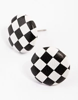 Faux Leather Checkerboard Round Stud Earrings