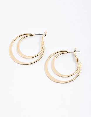 Gold Flat Double Hoop Earrings