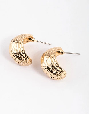 Gold Texture Chubby Huggie Earrings